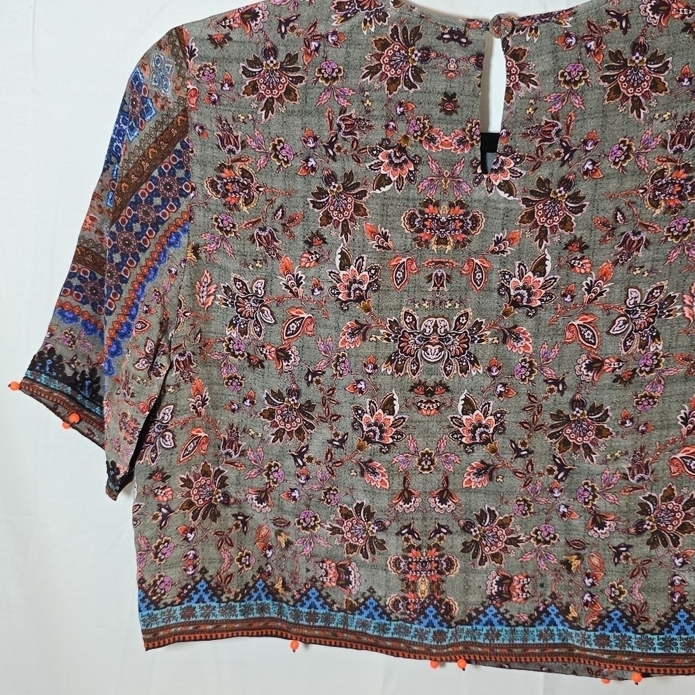 Hemant & Nandita Anthropologie 100% Silk Beaded Cropped Short Sleeve Boho - Picture 9 of 10